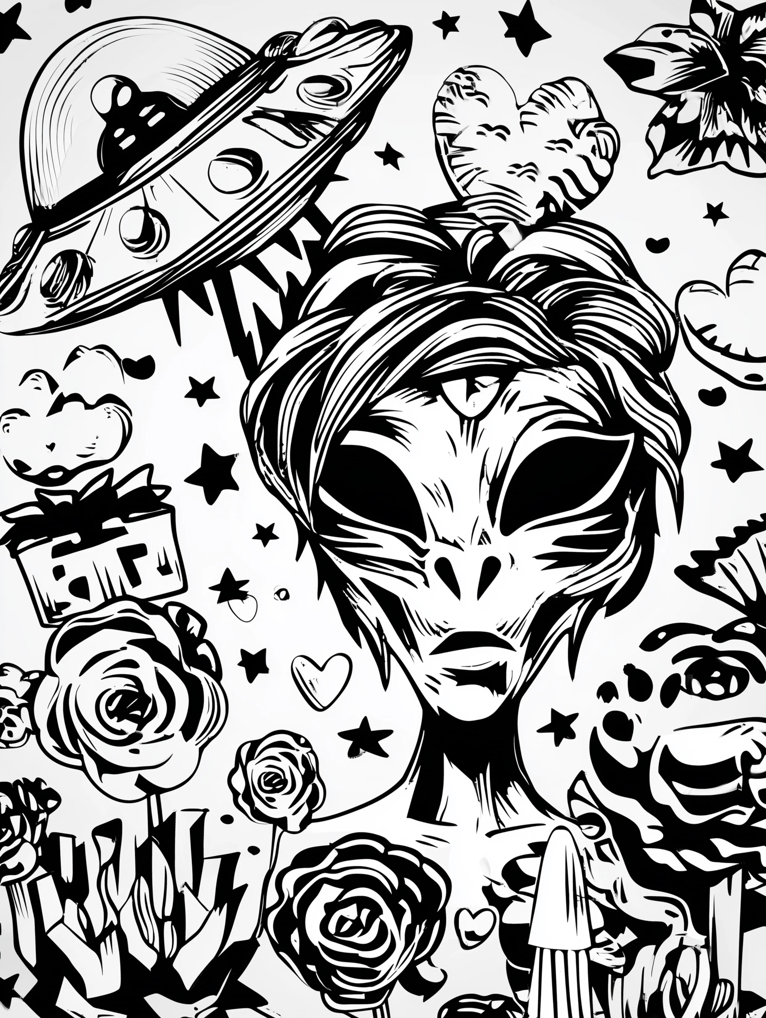 Free printable alien coloring page for adults featuring an alien with attitude and a ufo